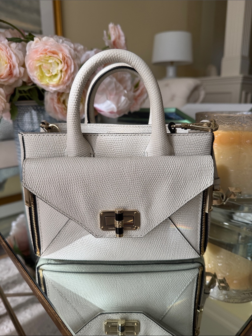 Diane Von Furstenberg Cream Textured Mini Satchel